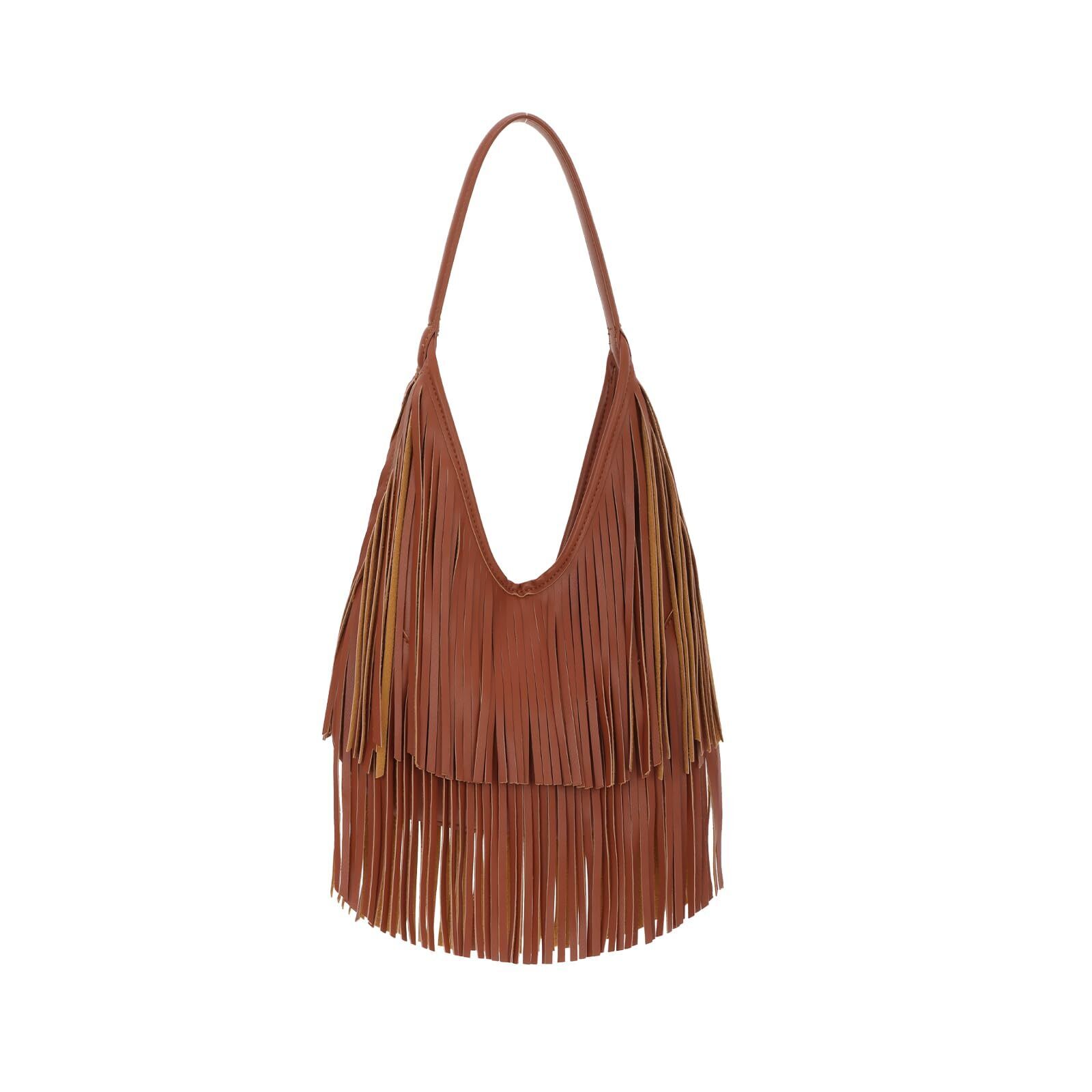 5539 Fringe Hobo Purses Vintage Black Fringe Shoulder Bag Western Tassel